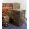Image 4 : Vintage Intricate Carved Jewelry Box w/ Brass Dice, Cards & More 
