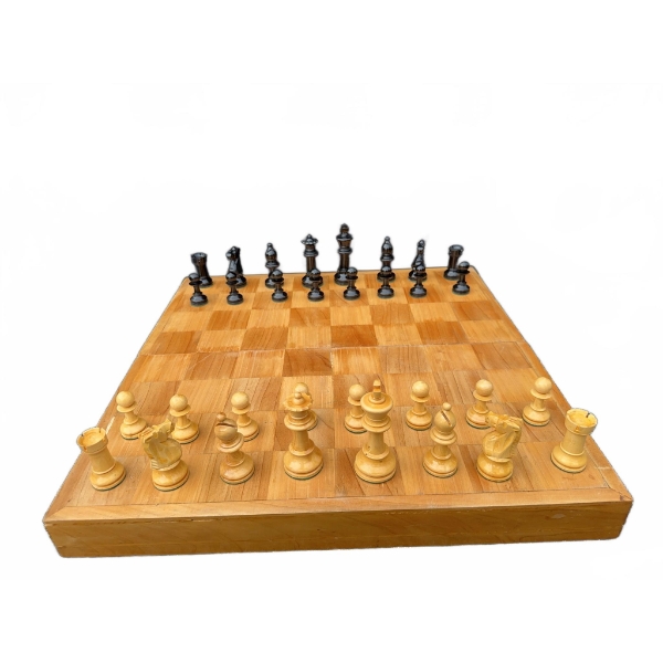Wooden Chess Set with Hinged Storage Box