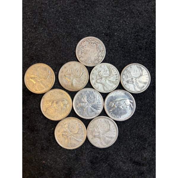 10 Silver Canadian 25 c 80% Silver 58.31g various years