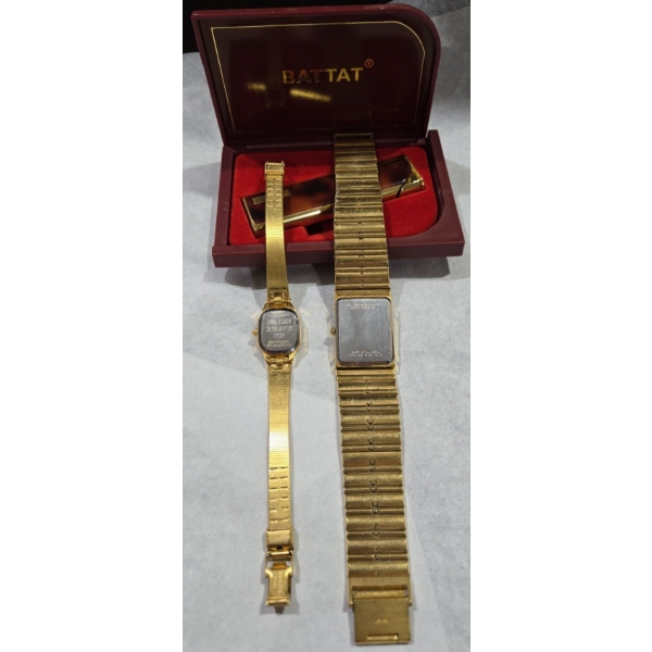 Vintage His & Hers Bulova Watches + Cased Battat Refillable Lighter