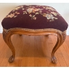 Image 3 : Antique French Louis XV Foot Stool w/ Embroidered Floral Upholstery#2 16x17