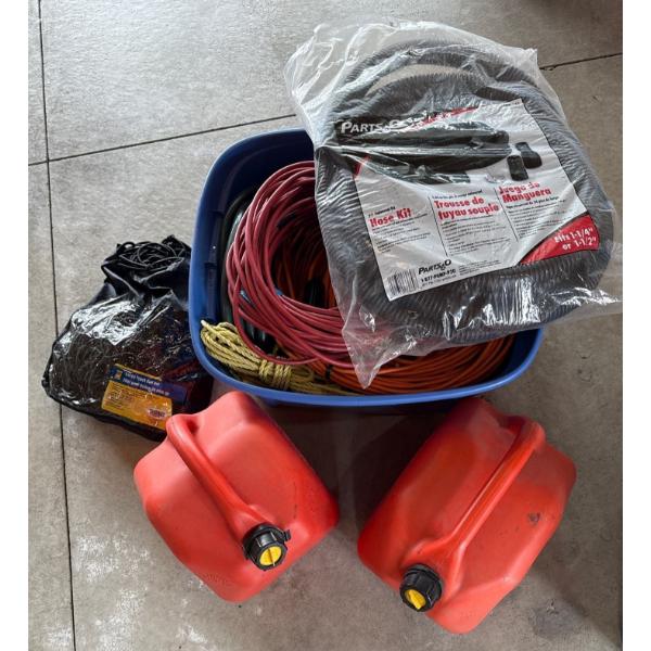 Garage Miscellaneous Incl. Power Fist Truck Bed Net &  Large Jerry Cans 