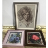 Image 1 : Three Framed Artworks: Sketch Portrait and Two Floral Paintings
