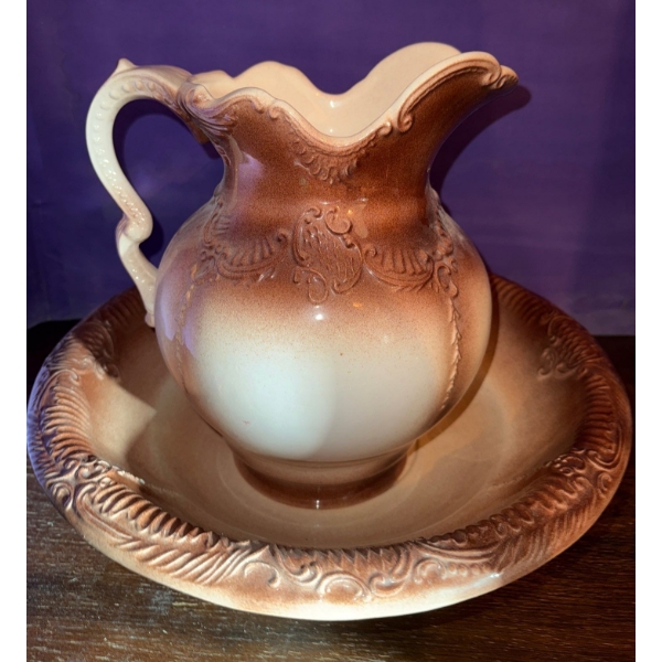 Arnel's Antique Ceramic Pitcher & Wash Basin Set- Victorian Revival  Washing Hands