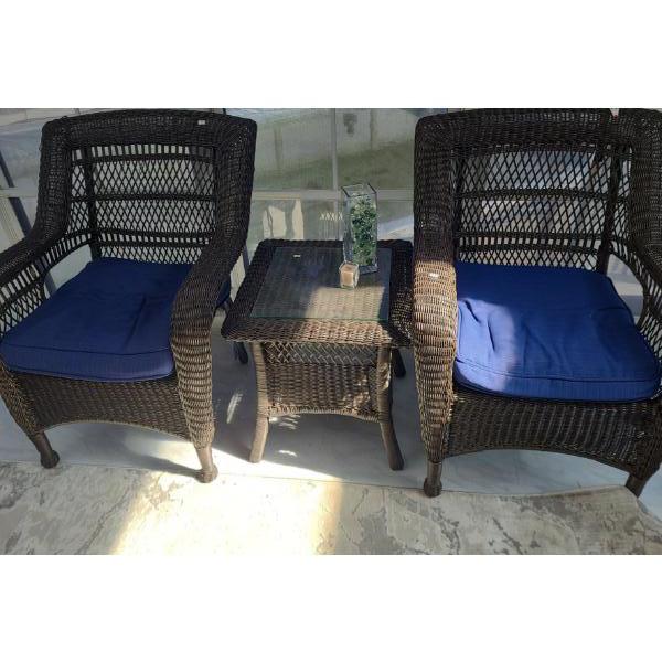 Four Chairs 33 W, 34 D, 35 T and Two Side Tables w/ Glass Tops 20 W, 20 D, 22 T 