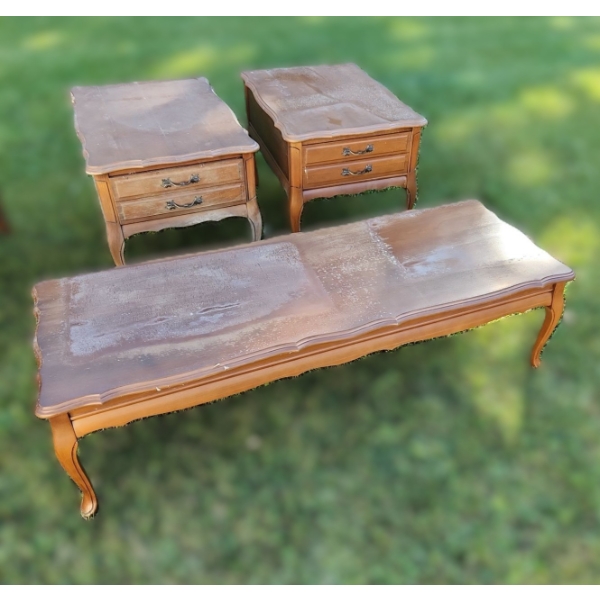 Coffee Table 52 W, 19 D, 15 T and Two Side Tables 20 W, 28 D, 21.5 T