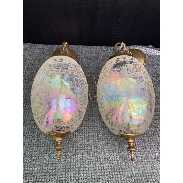 Vintage Oval Crackled Glass Globe Pendant Lights With Brass Fixtures