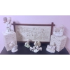 Image 1 : Precious Moments Figurines, Nativity Scene, Snow Globe, and Embroidered Wall Hanging