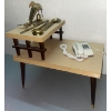 Image 1 : Retro Telephone Table 31x25x27 w/ Brass Dolphin Bell Chrome Floor Lamp & More