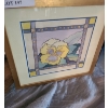 Image 1 : Hand Painted Silk Pansy by D. Gusse-Edinga Framed and Under Glass 14 w 14 h