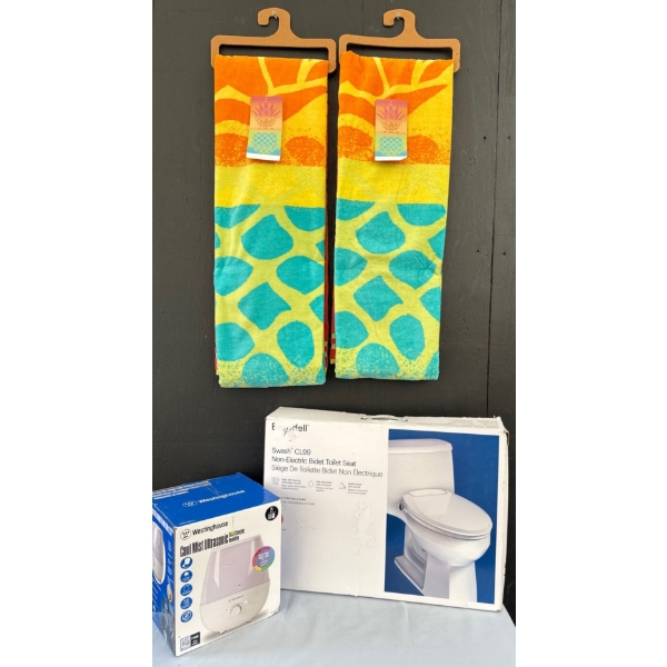 NEW Bathroom Collection - Bidet Toilet Seat Ultrsonic LED Humidifier & XL Bath Towels 