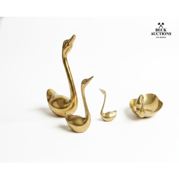 Vintage Solid Brass Swan Figurines.