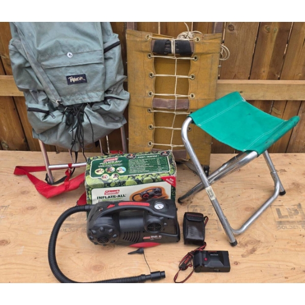 Indian Pack Board, Lightweight Backpack, and Camera with Accessories