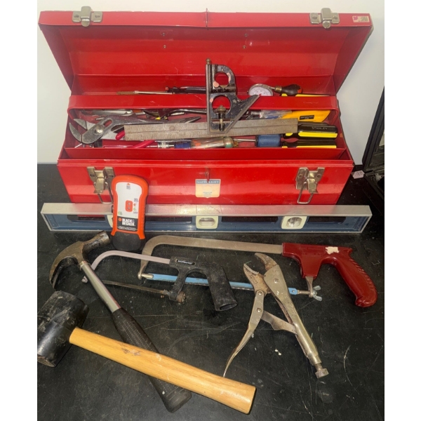 Metal Mastercraft Multi Compartment Tool Box w/ Assorted Hand Tools