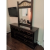 Image 1 : Dark Wood Double Dressing Table w/ Stone Inlay & Vanity Mirror ONLY  71x17x27