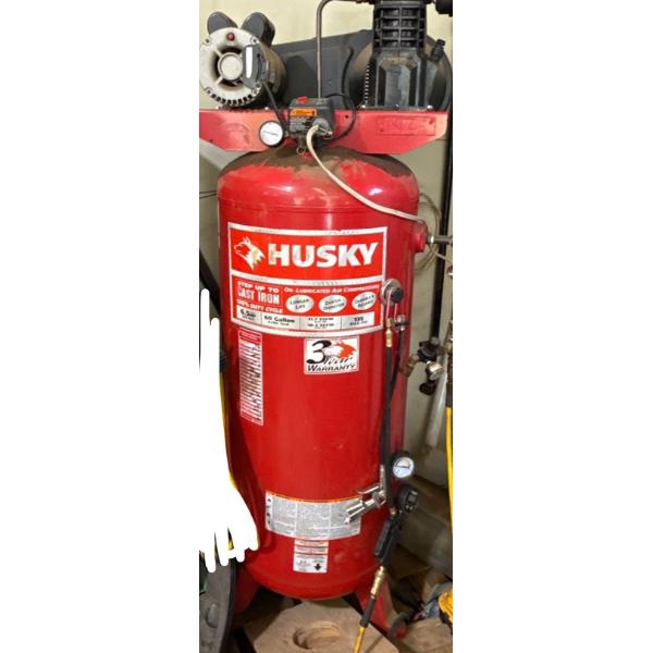 Large Husky Oil Lubricated Air Compressor, 66in Tall, T63BXBSS1083, Incl. Long Yellow Hose