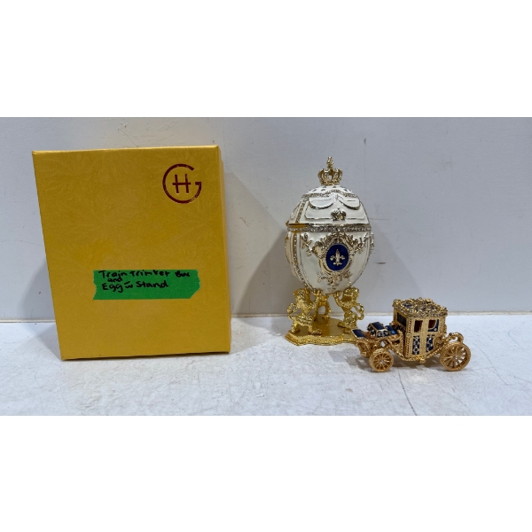 Faberge Egg and Carriage Trinket Box made in Russia 6.5H