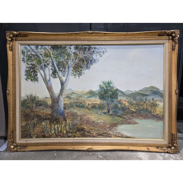 Framed Signed Original Oil Painting "Around Wood Yard" 24" X 36"