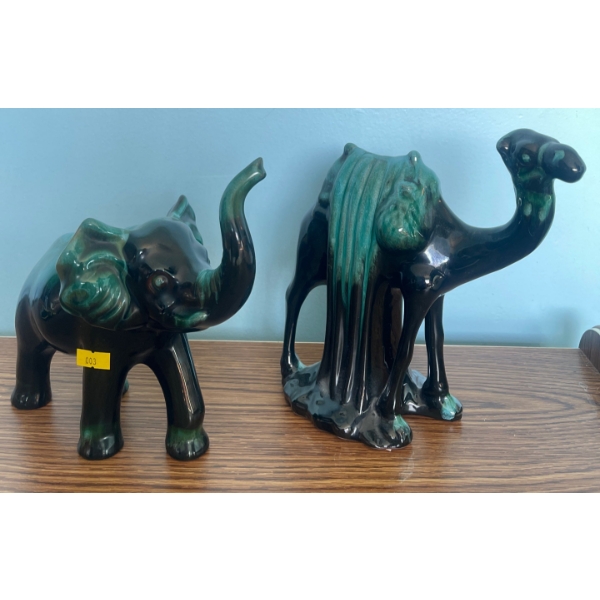 Vintage Blue Mountain Pottery One Elephant One Camel Ten Inches Tall
