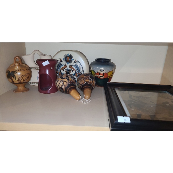 Bookcase Decor Including: Round Vase 6 T, Essential Oil Warmer, Maracas, Wood Art 10 X 12