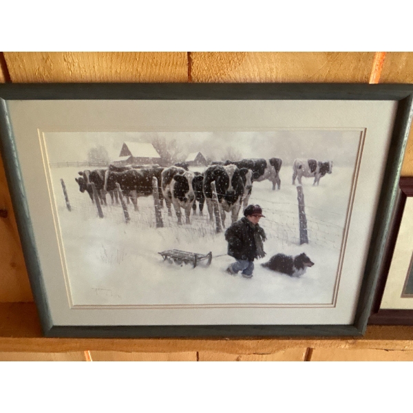 Framed Print From 1993 Of A Boy & His Dog With The Cows 28L 19H