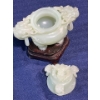 Image 5 : Intricately Craved Jade Incense Container on Wood Stands 3 inch H 