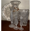 Image 4 : West Germany Vintage Pottery Jugs w/ Carved Candle Decorative Tray & Crystal Vessels 