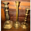 Image 2 : Vintage Brass Candleholder Set - Gold Toned Solid Brass w/ Mirrored Tray Antique