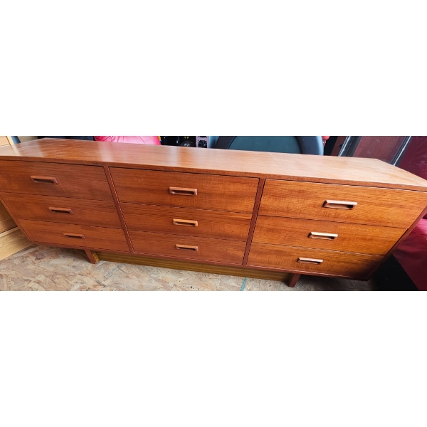 Teakwood Dresser with Nine Drawers, 74" x 26" x 13"