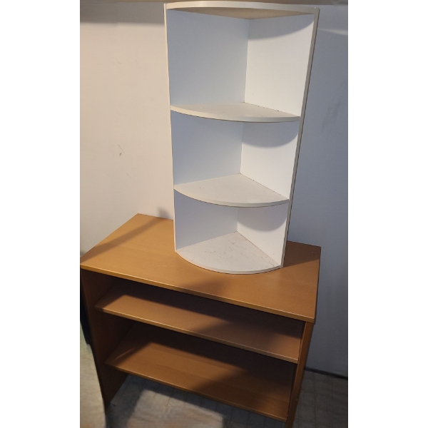 White MDF Corner Wall Shelf 16.5 W, 10.5 D From Centre, 31.5 T and  Shelving 33 W, 17 D, 32 T