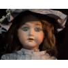 Image 6 : 1916 German Porcelain Doll in Blue Satin Dress with Hat