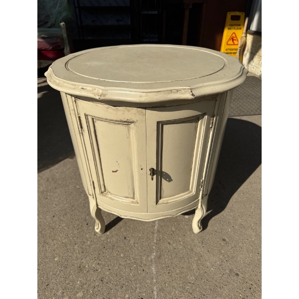 White, Wooden Side Table with Cabinet