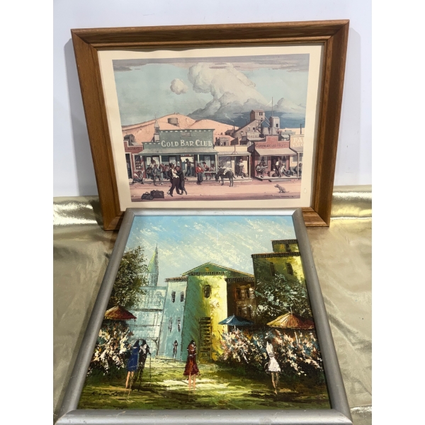 Framed Oil Painting and Print Featuring Cityscapes