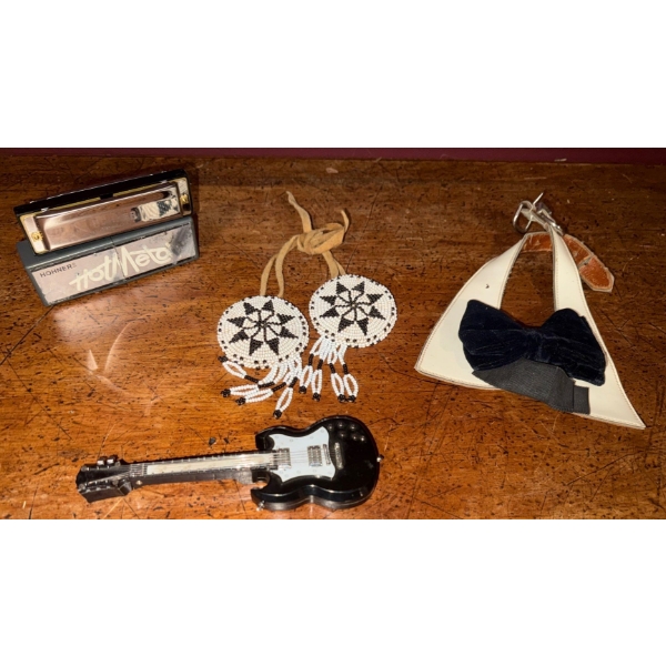 Junk Drawer Goodies - Harmonicas Refillable Guitar Lighter Ceremonial Beadwork & more
