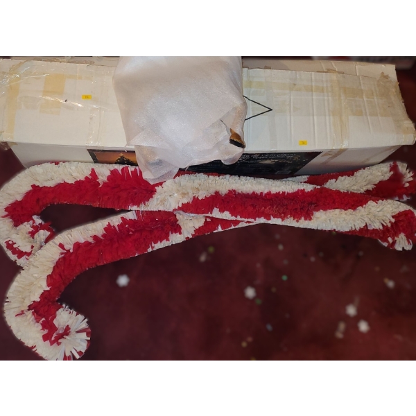 Fibre Optic tree 48 T, Candy Cane Plastic "Pom Pom" Decor, Golden Reindeer 17 T