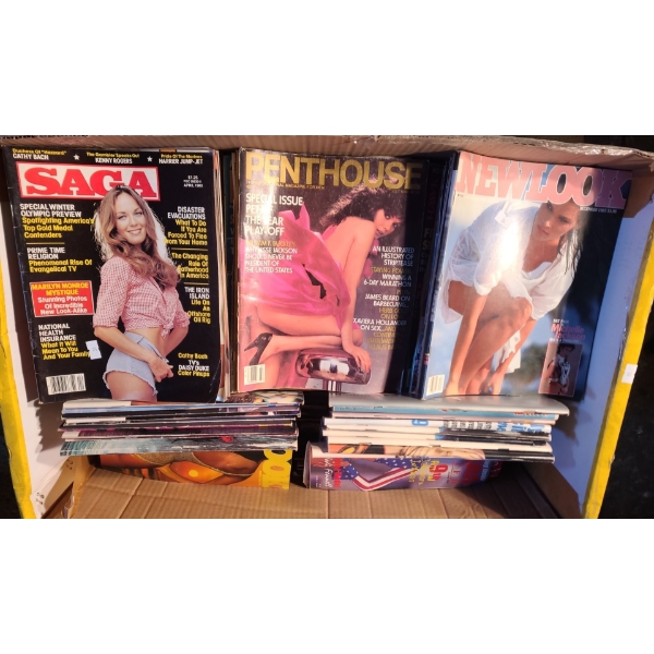 - Collection of Vintage Adult Magazines, Various Titles- Large Box 