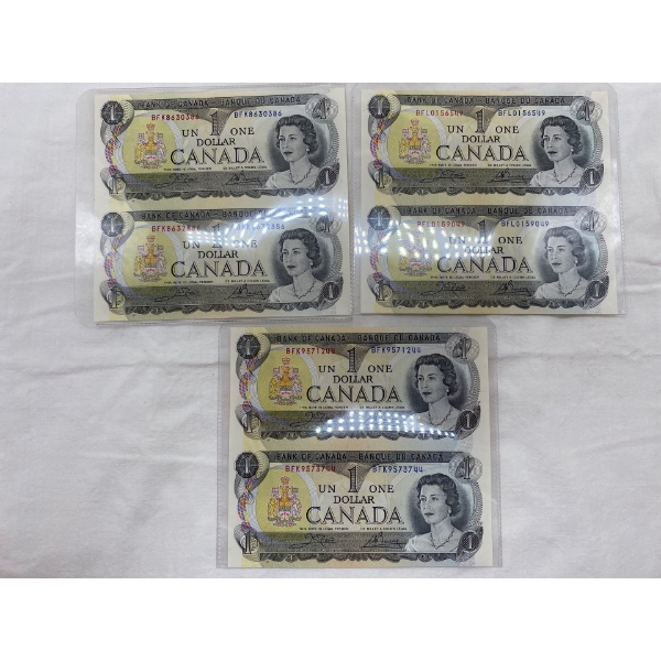 3 uncut 1:2 Canadian 1973 $1.00 Bills Prefix: BFK BFL