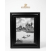 Image 1 : Vintage Framed Vietnamese Black & White Painting On Silk, A Tranquil Landscape Scene With Boats.