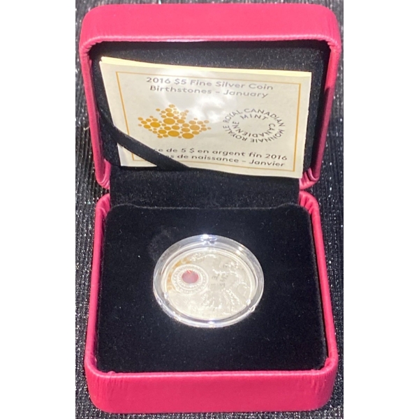 2016 $5 Birthstones - January Fine Silver Coin 7.96 Grams