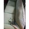Image 4 : Antique Green Couch with Carved Wooden Details, Includes Blankets and Cushions 76 L, 35 T, 24 W