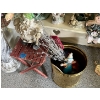Image 2 : Cute little bench with garden/ home decor. Wicker basket with Flowers, ceramic pedestal, pots, stool