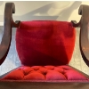 Image 5 : Antique Victorian Upholstered Arm Chair - Empire Tuffed Red Velvet w/ Mahogany Base 29x25x23