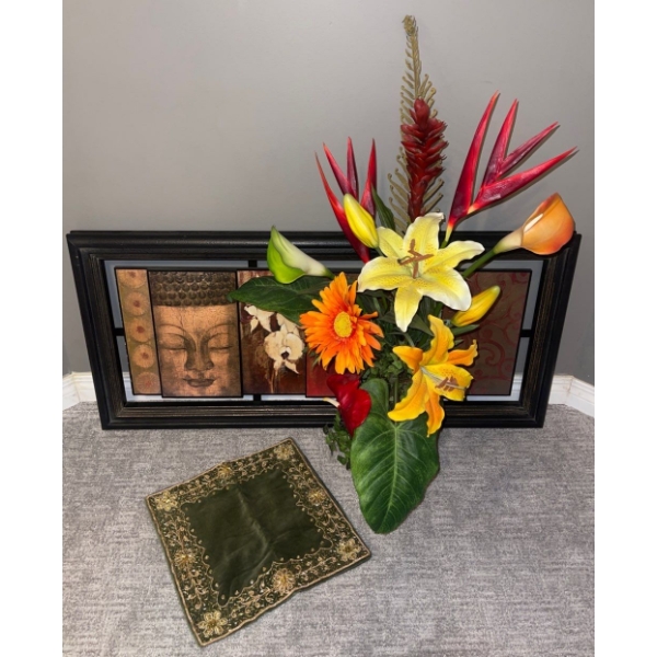 Decor Collection - Horizontal Wall Hanging 40L w/ Faux Exotic Flower Assortment 