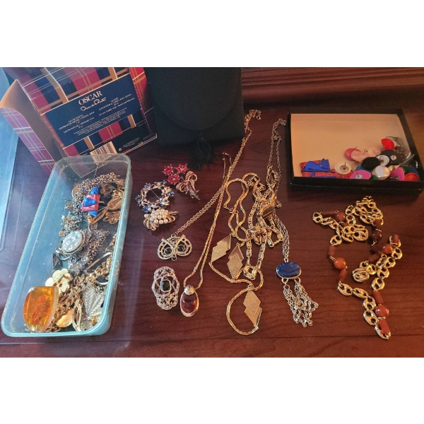 Costume Jewelry Lot with Necklaces, Brooches, and Accessories