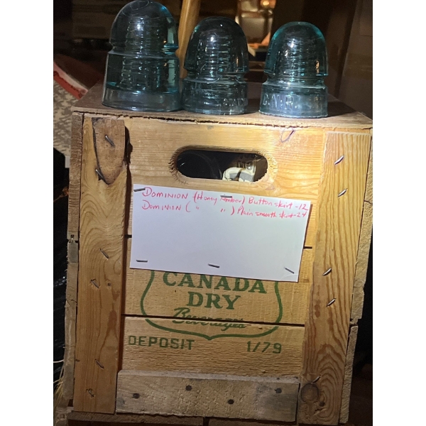 antique insulators, Dominion, honey brown button shirt, 12 pieces and dominion honey Amber playing s