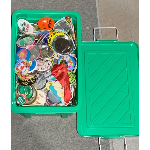 Morbidly Obese Box Of Pins & Buttons