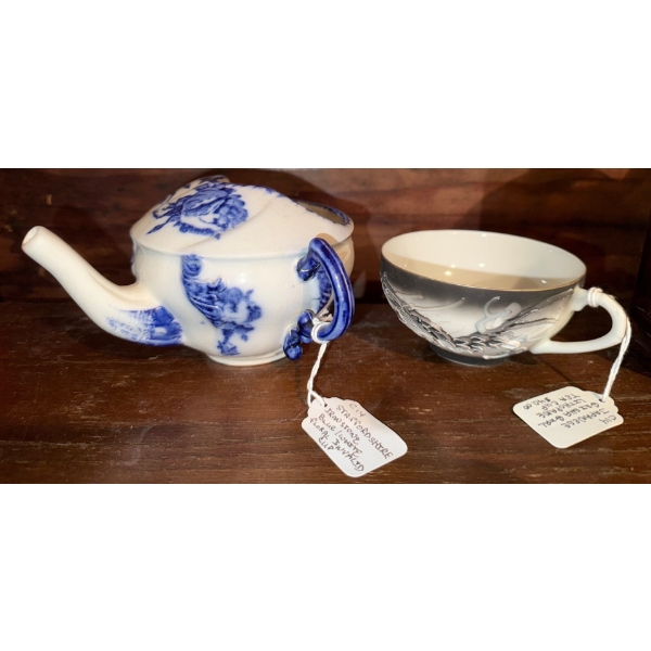 Staffordshire Ironstone Floral Invalid Cup & Japanese Geisha Girl Lithophane Tea Cup 