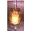 Image 2 : Table Lamp With Amber Glass Base, Ornate Metal Foot, and Cream Fabric Shade