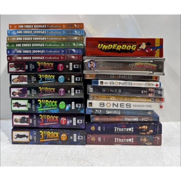 Various Selection of TV Shows: Three Stooges, 3rd Rock from the Sun, Bones, Smallville, etc