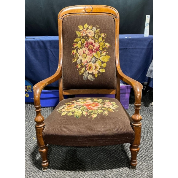 Victorian Floral Armchair - 24Wx30Dx40H, seat height 12H